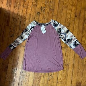 HEIMISH USA Purple Top with Geometric Sleeves
